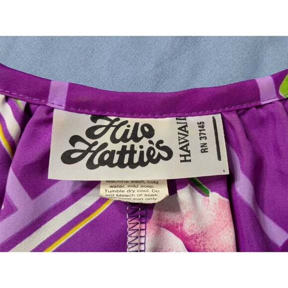 Hilo Hattie Hawaiian Purple Floral Maxi Dress With Belted Waist Short Sleeves Si - Picture 6 of 9